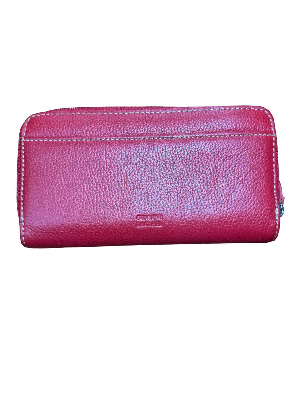 Genuine Leather Red Zip Around Wallet